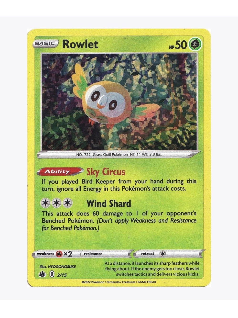 FREE OVER $50 Rowlet 2/15 McDonald’s Promos 2022 Pokemon Trading Card